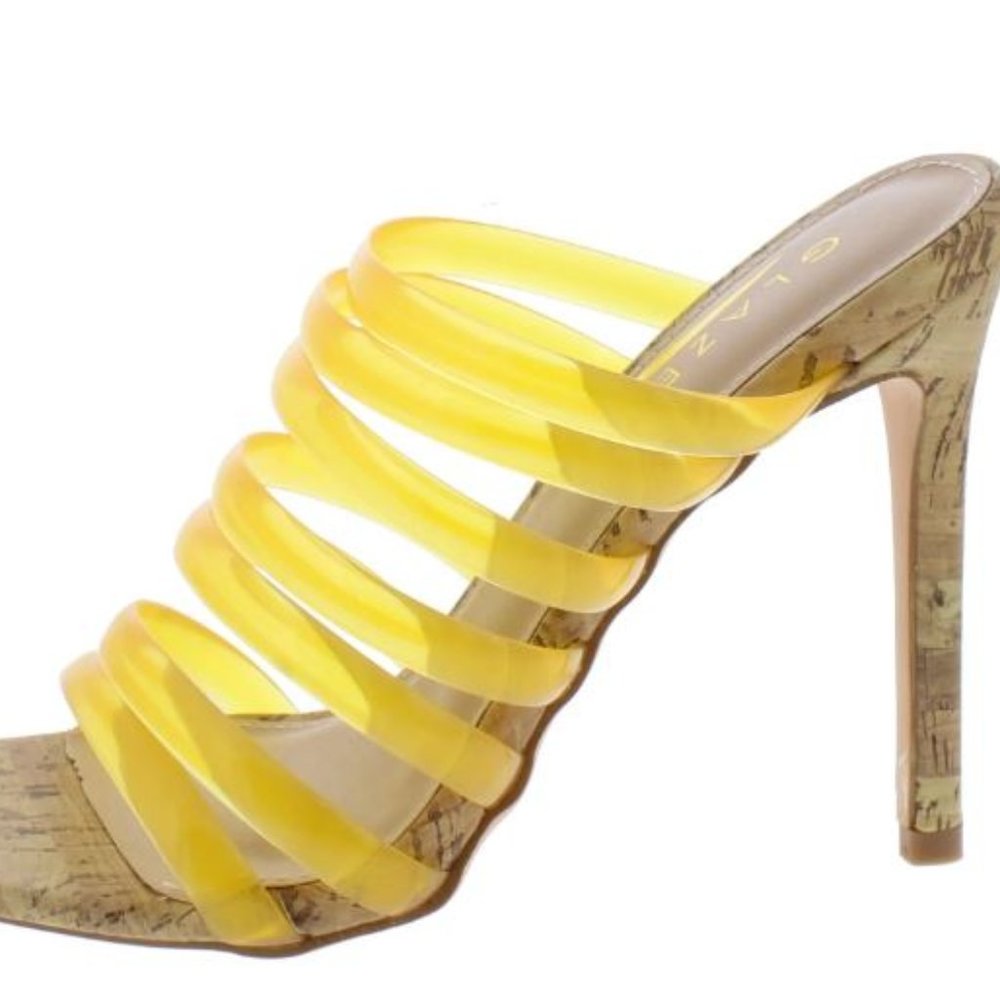 Glaze Alina Yellow Multi Strap Cork Stiletto Heel - Size 8 NWOT